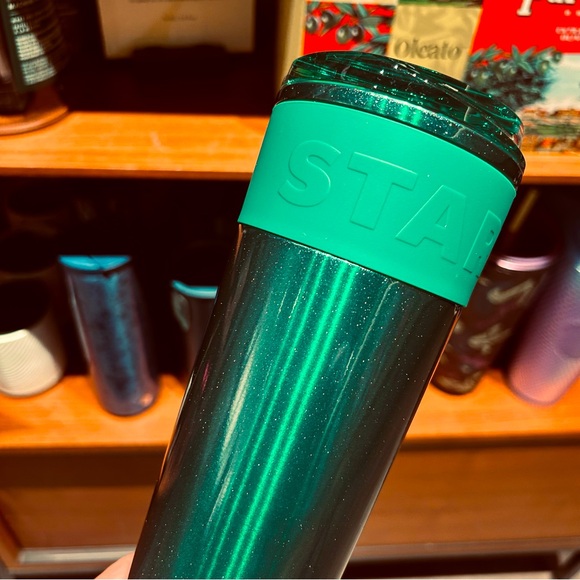 Starbucks Green Cold Brew Cup Glitter Stainless Steel Rubber Grip Tumbler 2024 - Picture 1 of 15